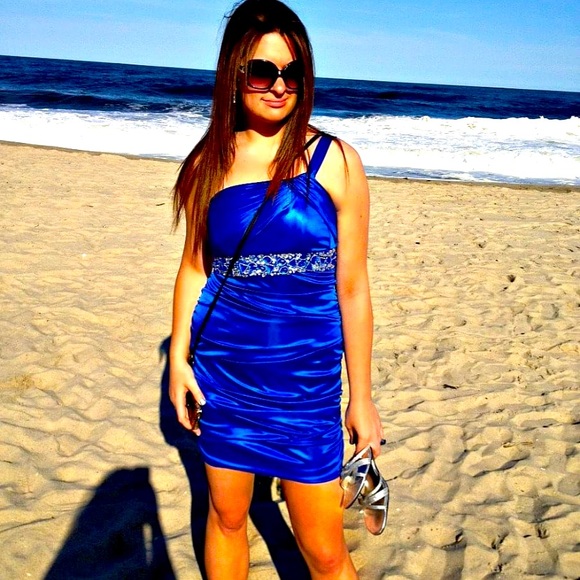 City Triangles Blue Formal One-Shoulder Dress with Sequins - Picture 1 of 5